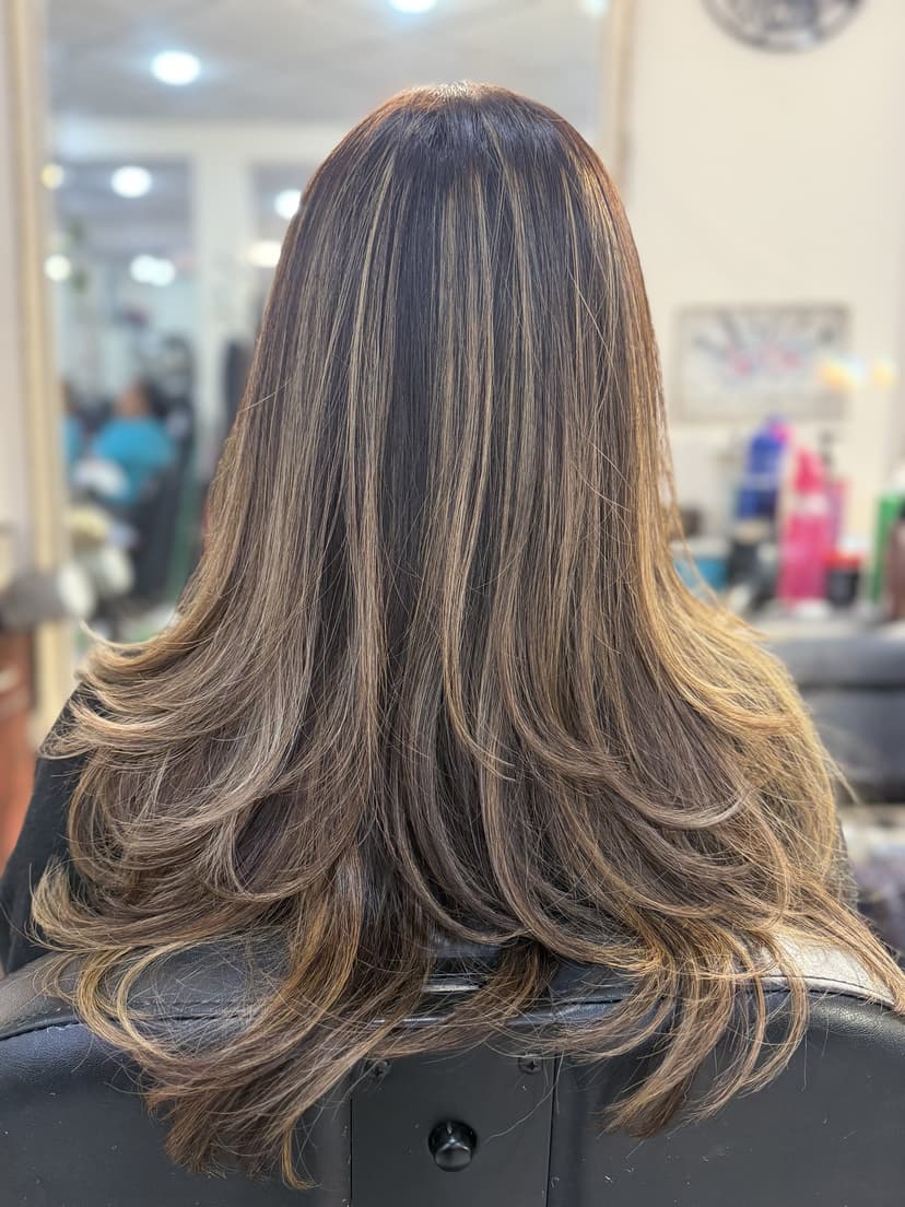 Layered cut with balayage